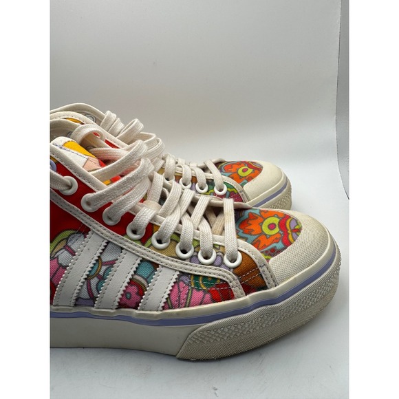 Adidas NIZZA Platform High Top Sneakers Floral Print White Women's 8.5 - Picture 4 of 12